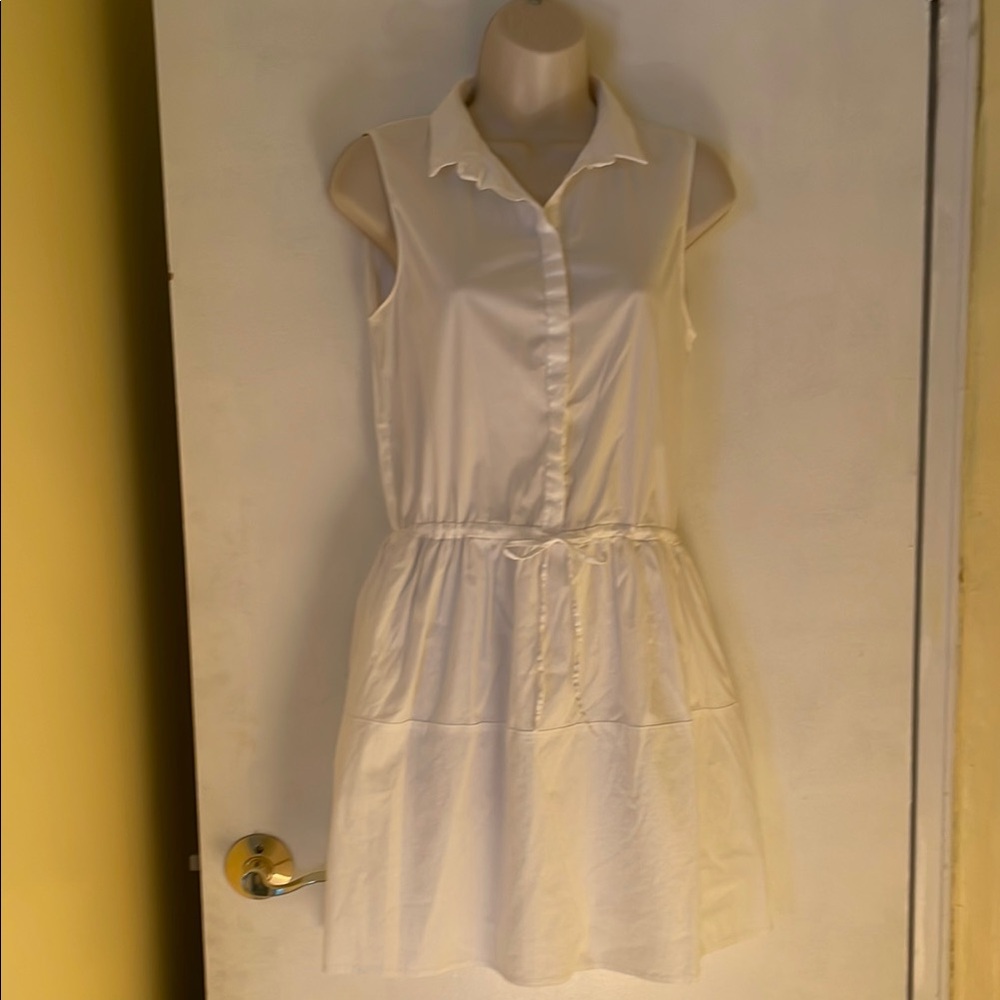 Zara Basic Ivory Eyelet Dress with Drawstring Waist - Fully Lined